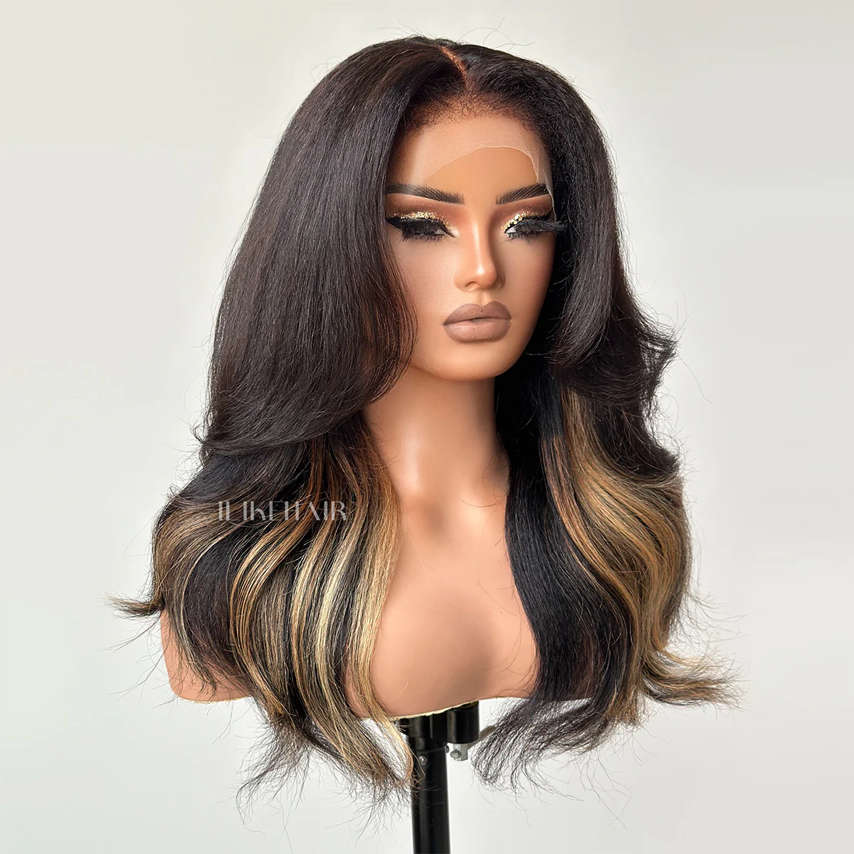 Blonde Highlight Layered Wavy With Kinky Edges Wig