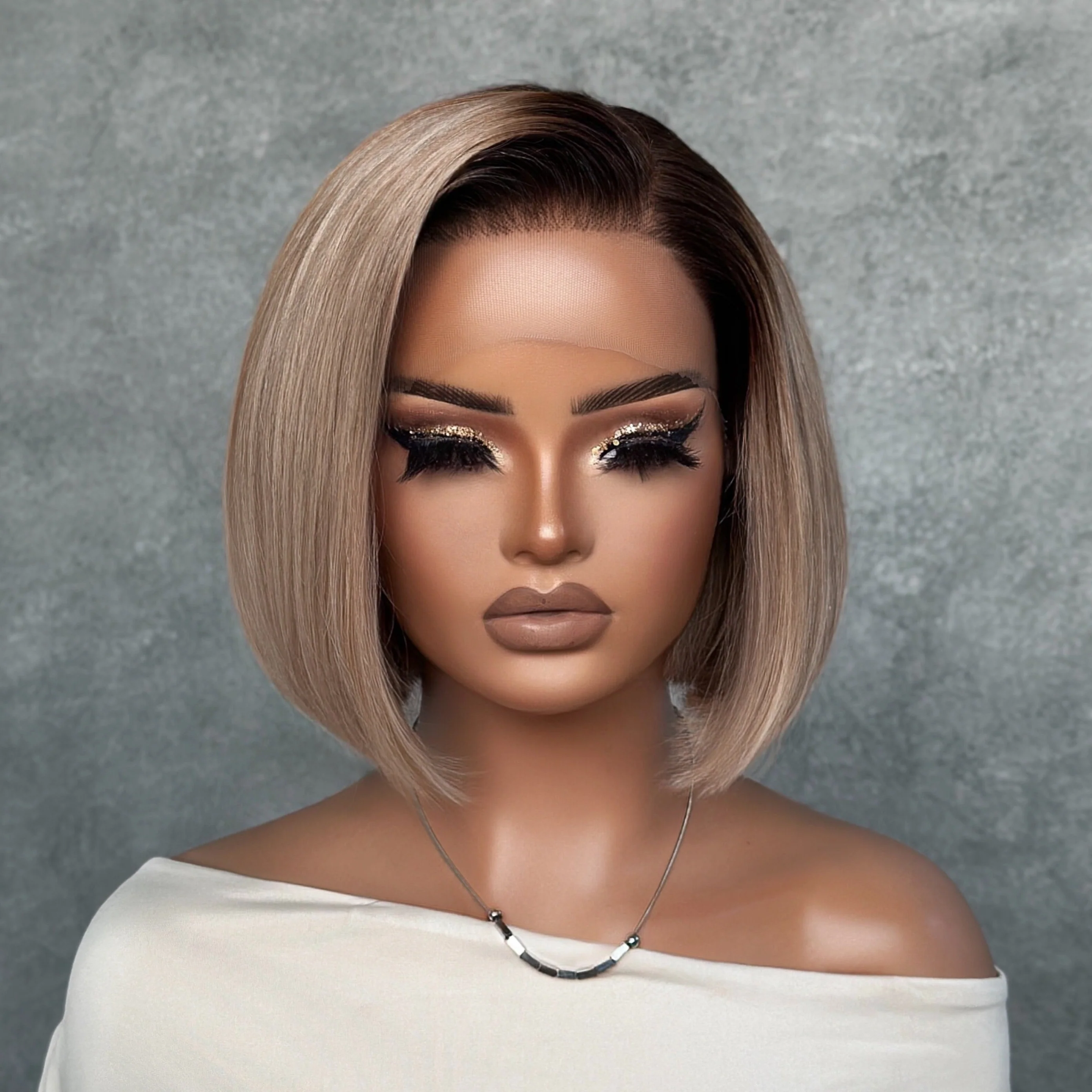 Ash Blonde Ombre Blunt Cut Bob 13x4 Lace Frontal Wig