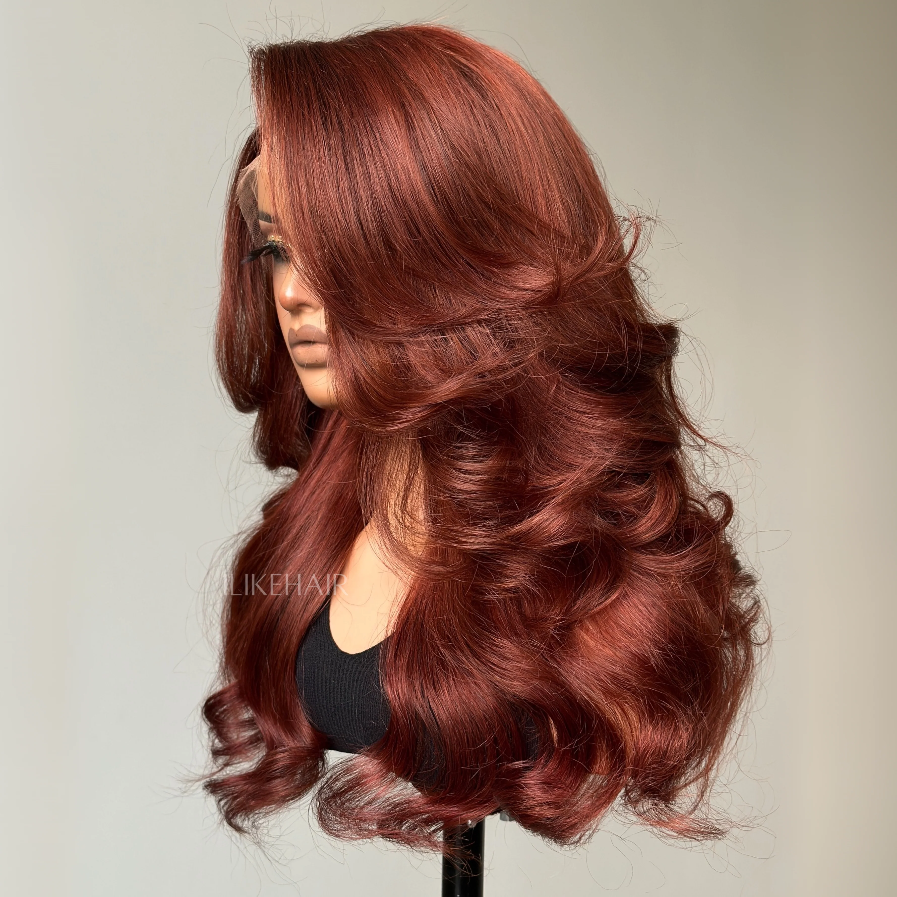 Luxurious Reddish Brown Layered Body Wave 13x4 Lace Frontal Wig