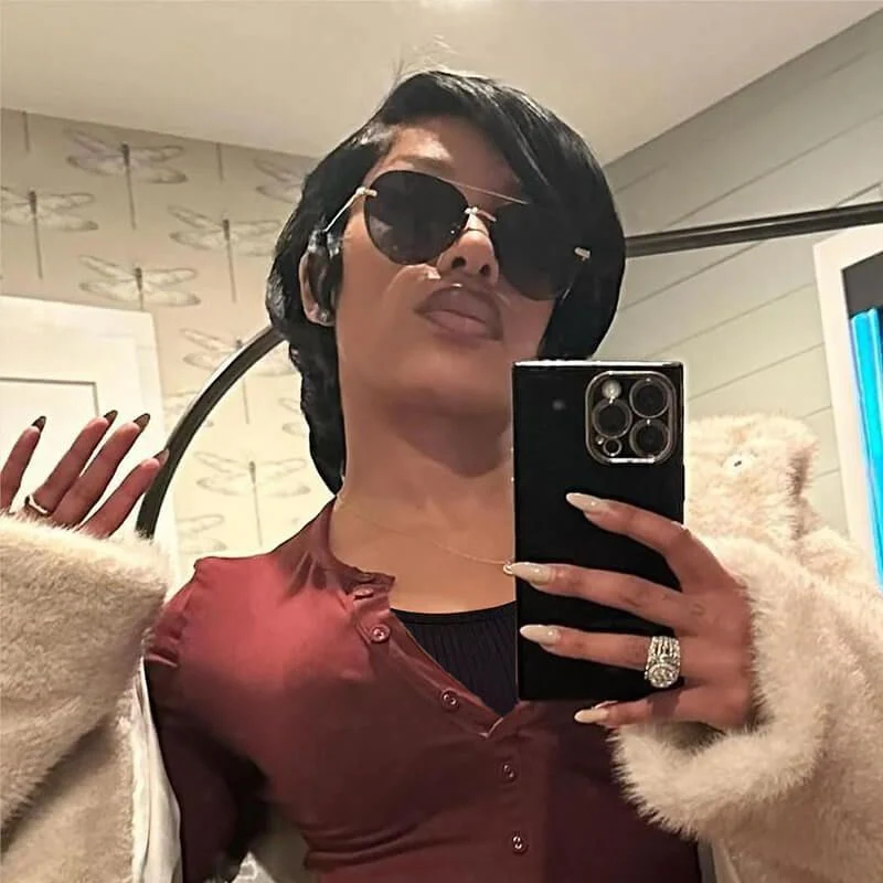 Short Pixie Cut With Long Bangs Full Lace Human Hair Wig