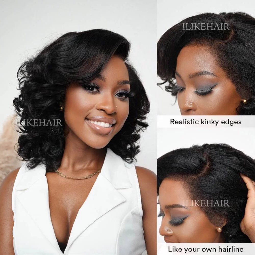 Short Layered Bouncy Curly With Kinky Edges HD Lace Wig