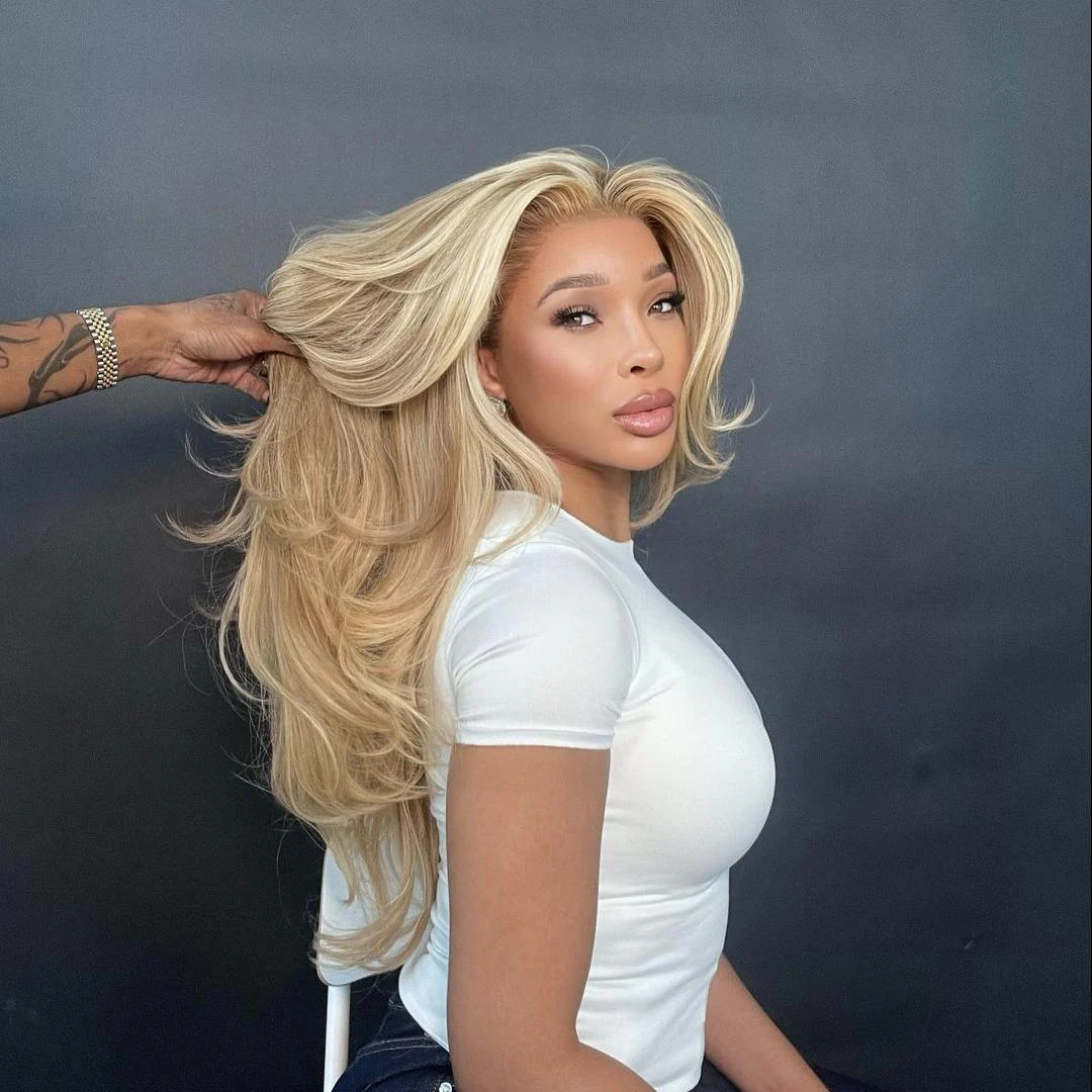 Blonde 613 Wavy Layered Cut 13x4 Frontal Lace Human Hair Wig