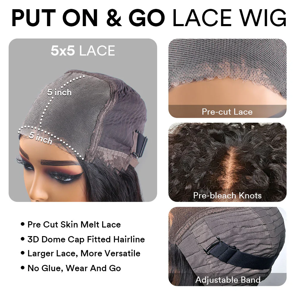 Put On ���Go Black Bouncy Wave Bob Lace Closure Wig