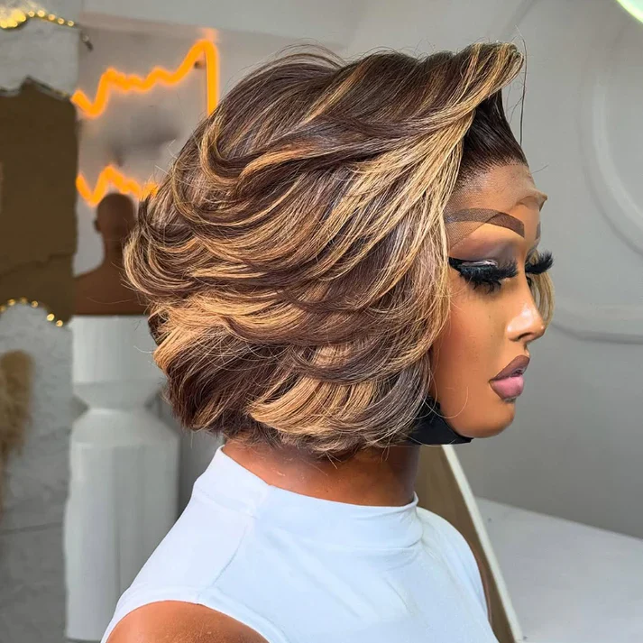 Blonde Highlights Rich Layered Volume Bob 5x5 Lace Closure Wig
