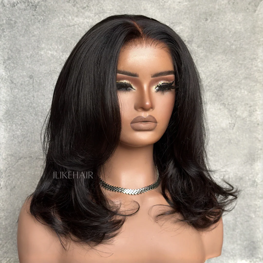 Mid-Length Blowout Layered Haircut Glueless 5x5 Lace Closure Wig