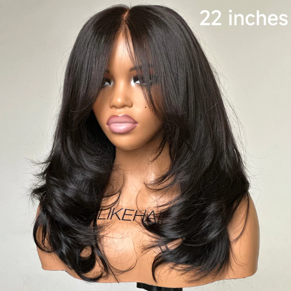 Put on & Go Layered Wavy Curtain Bangs Pre Cut Lace Closure Wig