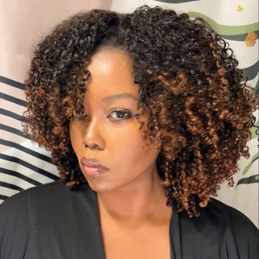 Ombre Brown Jerry Curly Bob 5x5 HD Lace Closure With Kinky Edges  Wig