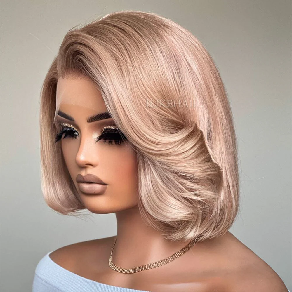 Ash Blonde Side Part Layered Bob 13x4 Lace Front Wig