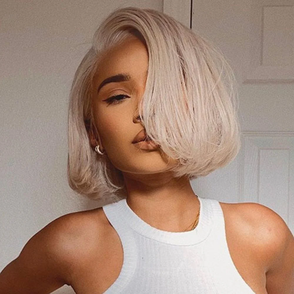 Ash Blonde Side Part Layered Bob 13x4 Lace Front Wig