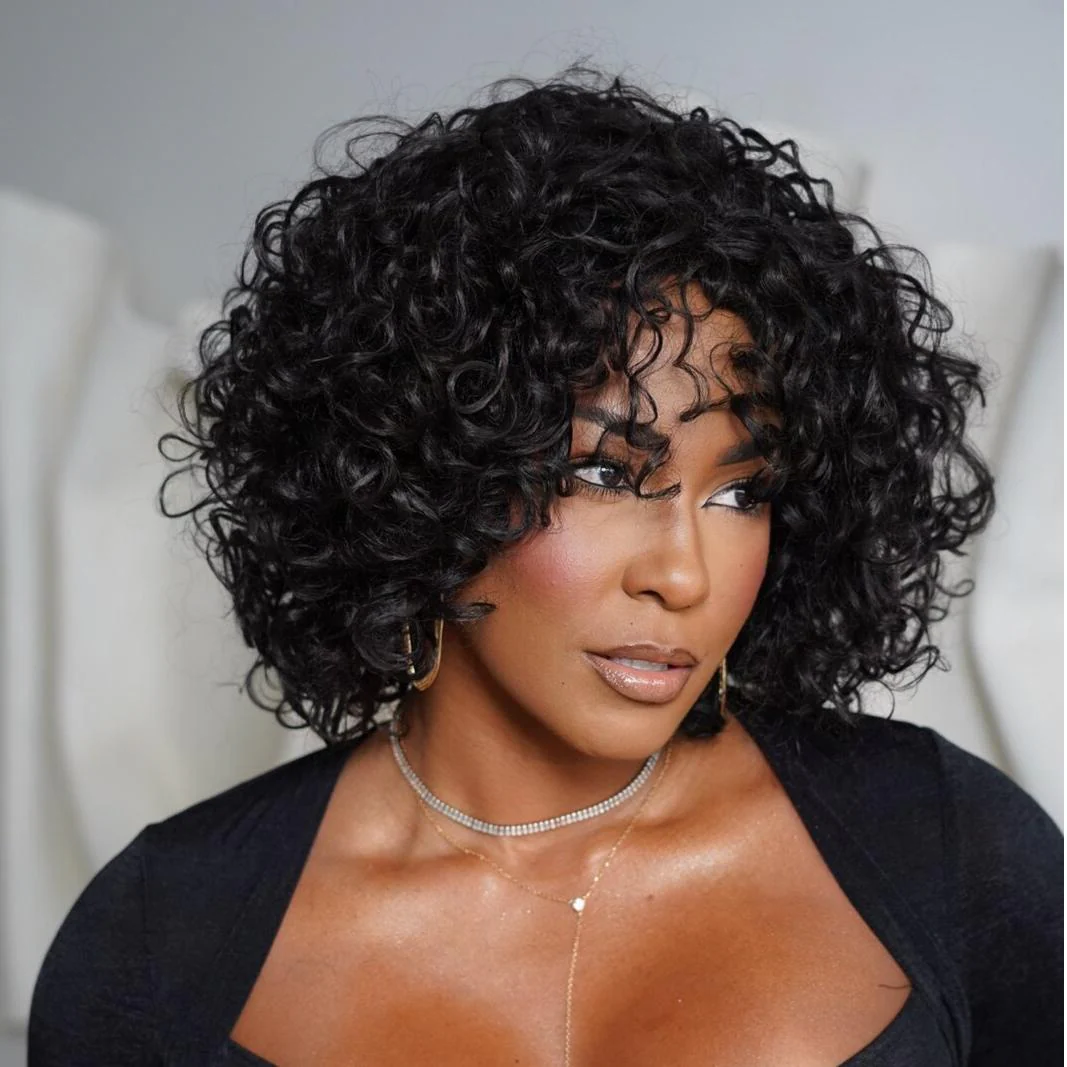 Put On ��� Go Glueless Short Bob Curly 13��4 Lace Front Human Hair Wig
