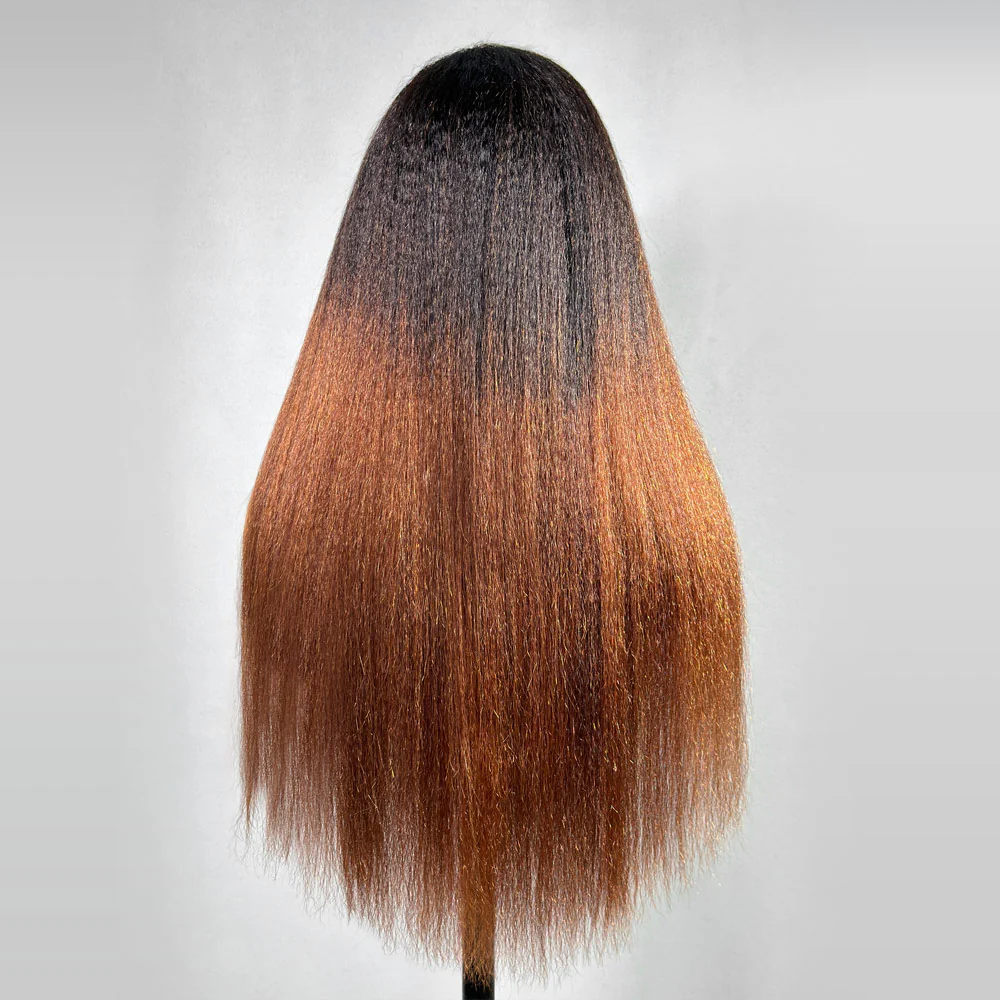 Ombre Brown Kinky Straight  5x5 HD Lace With 4C Kinky Edges Wig