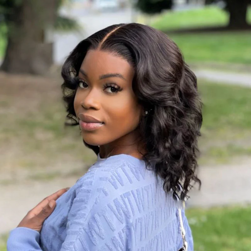 Designer Layered Short Wavy Human Hair 13x4 Lace Front Wig