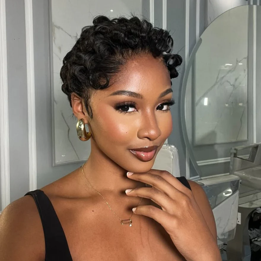 Full Lace Curly Texture Short Pixie Cut Human Hair Wig