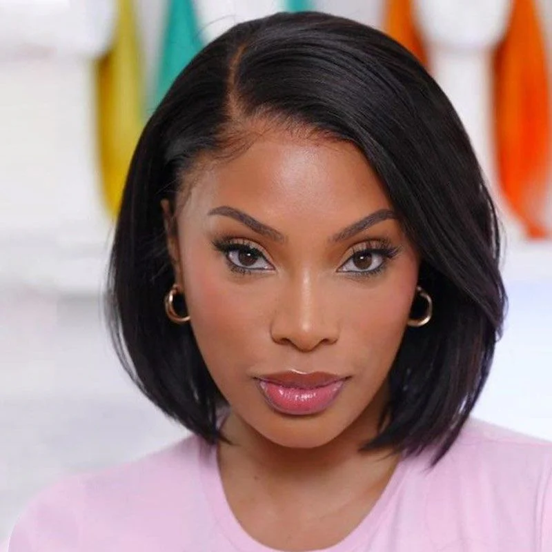 Side Part Straight Bob Glueless Human Hair Lace Front Wigs