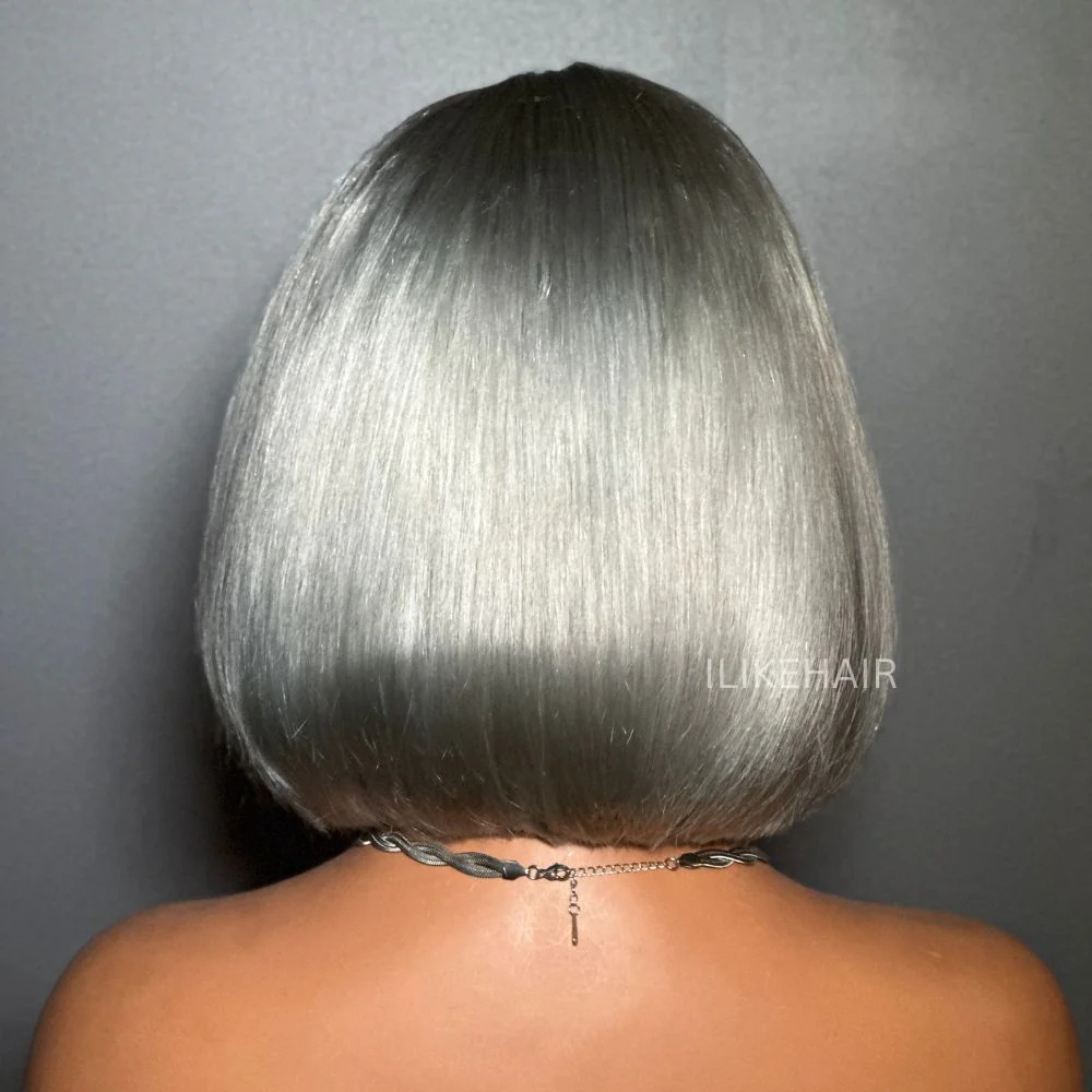 Short Ash Grey Silky Bob 13x4 Lace Front Wig