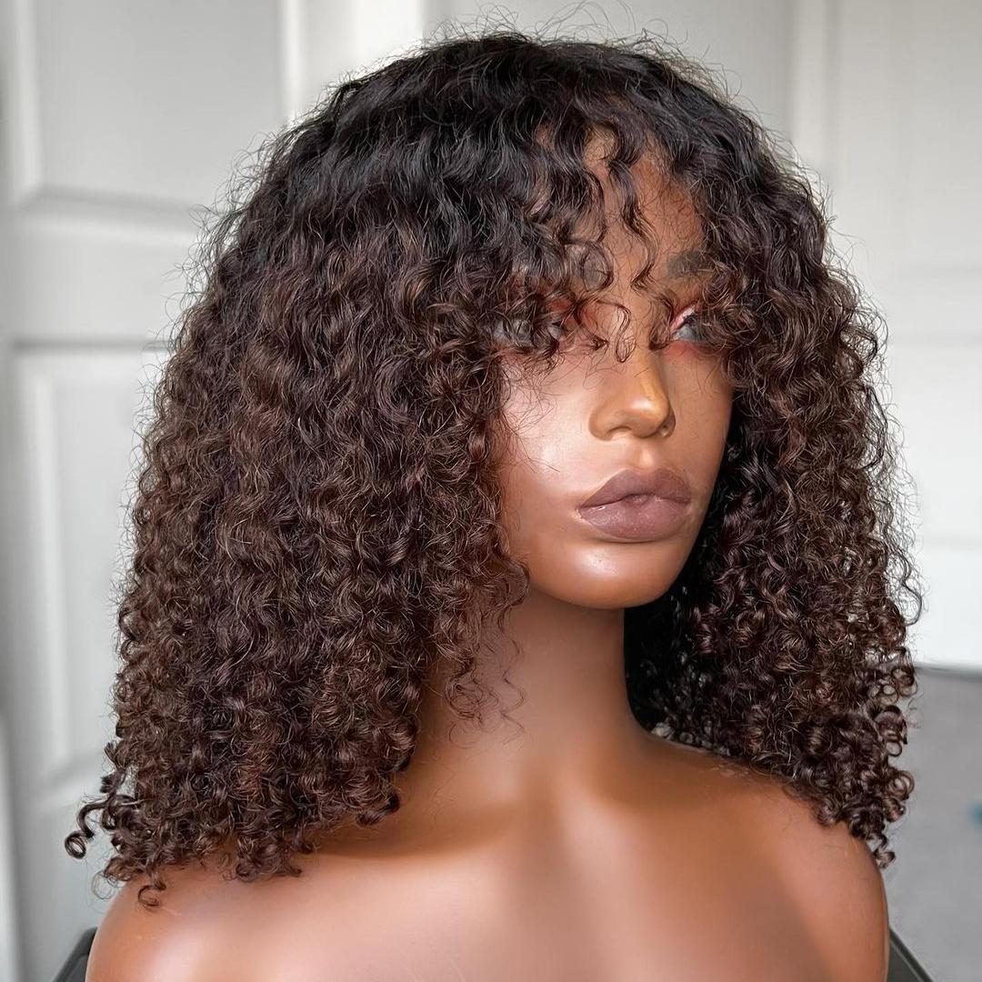 Glueless Ombre Chocolate Brown Curly 5x5 Lace Closure Wig