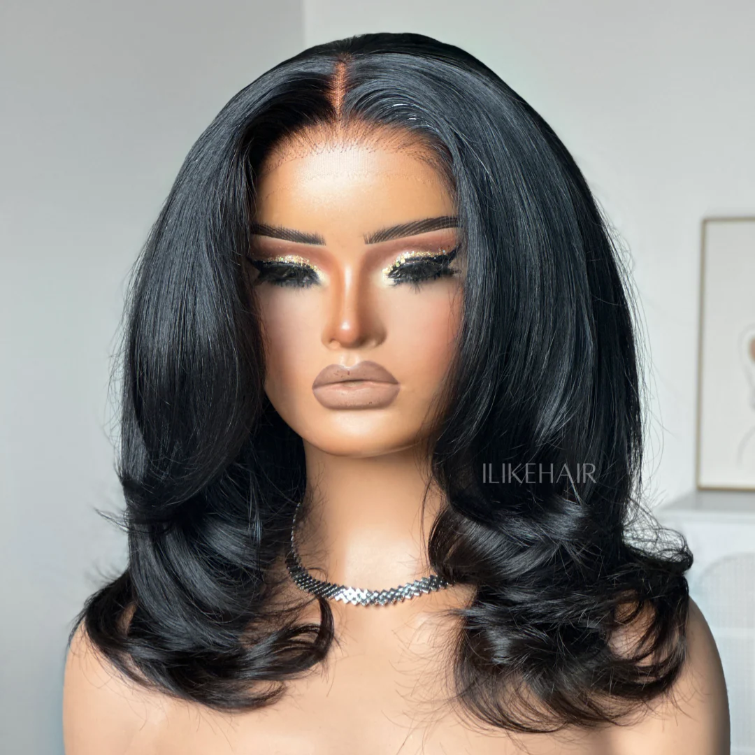 Mid-Length Blowout Layered Haircut Glueless 5x5 Lace Closure Wig
