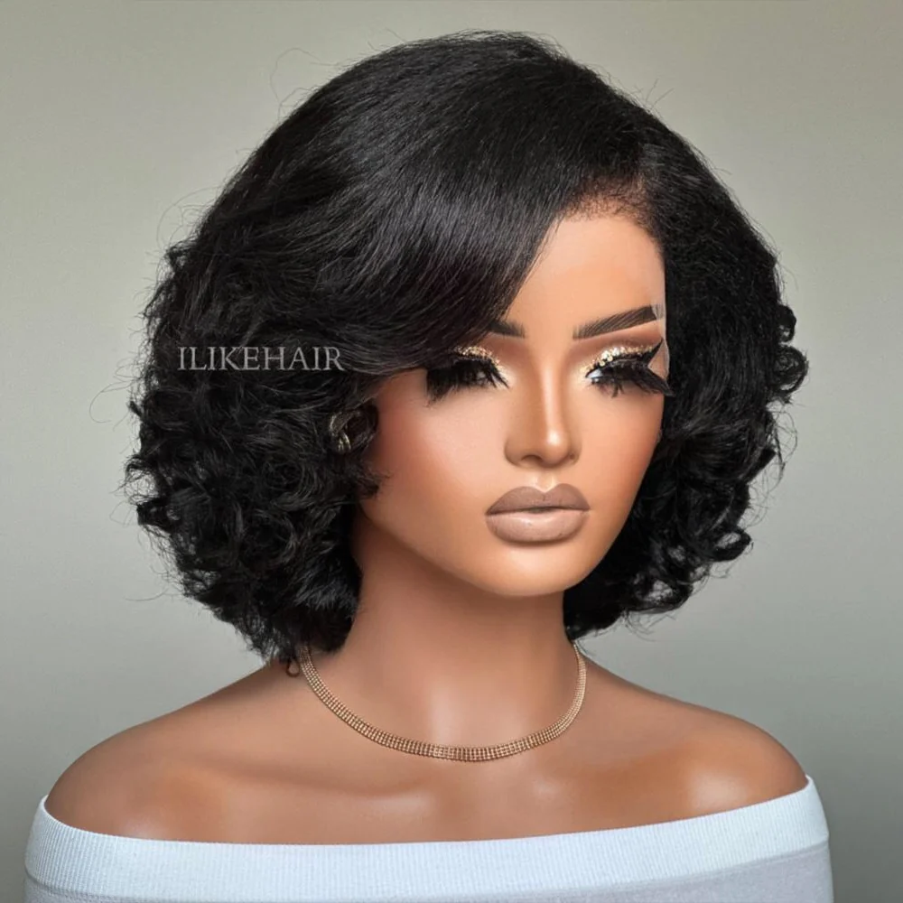 Short Layered Bouncy Curly With Kinky Edges HD Lace Wig