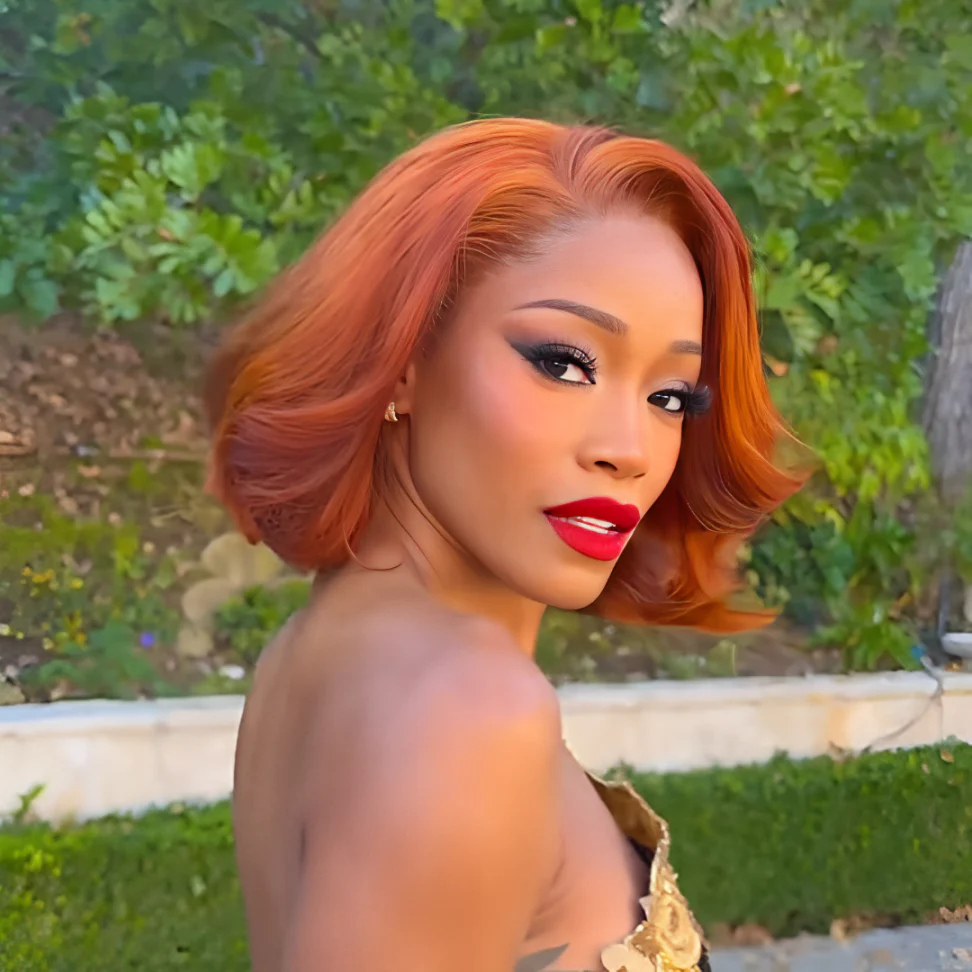 Reddish Brown Layered Cut Blowout Bob Wave 13x4 Lace Frontal Wig