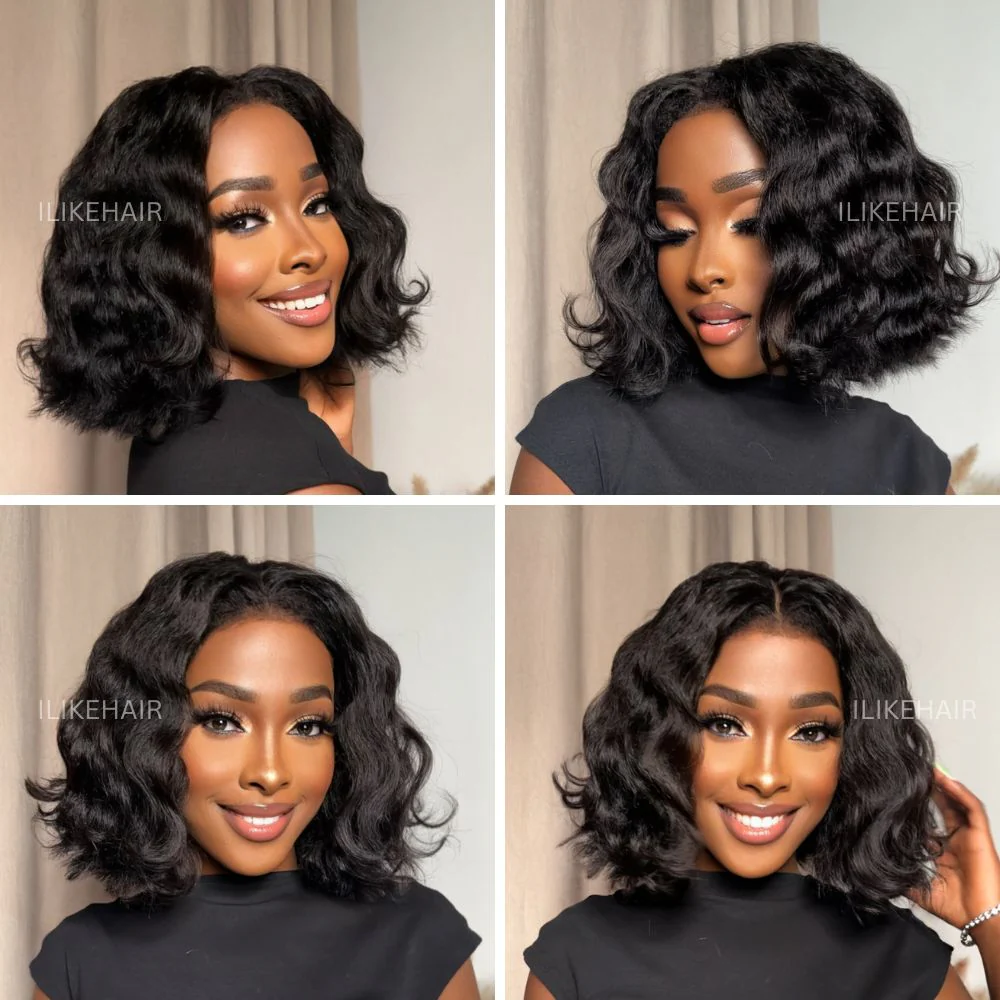 Put on & Go Short Wavy Bob Pre Cut HD Lace With Kinky Edges Wig