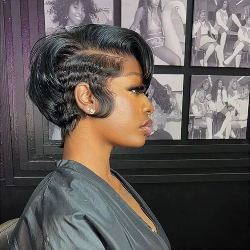 Natural Realistic Full Lace Glueless Side Parted Pixie Wig