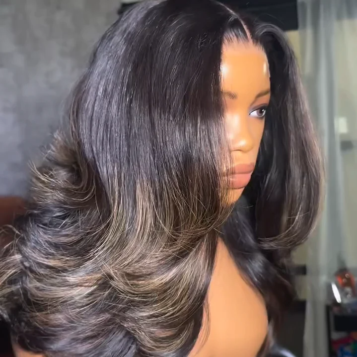 Natural Black with Blonde Highlight Body Wave 5��5 HD Lace Closure Wig