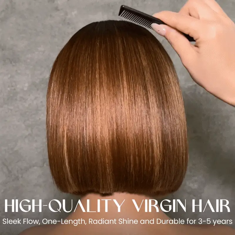 Ombre Brown With Honey Blonde Highlights Adjustable Cap Virgin Hair Bob HD Lace Wig