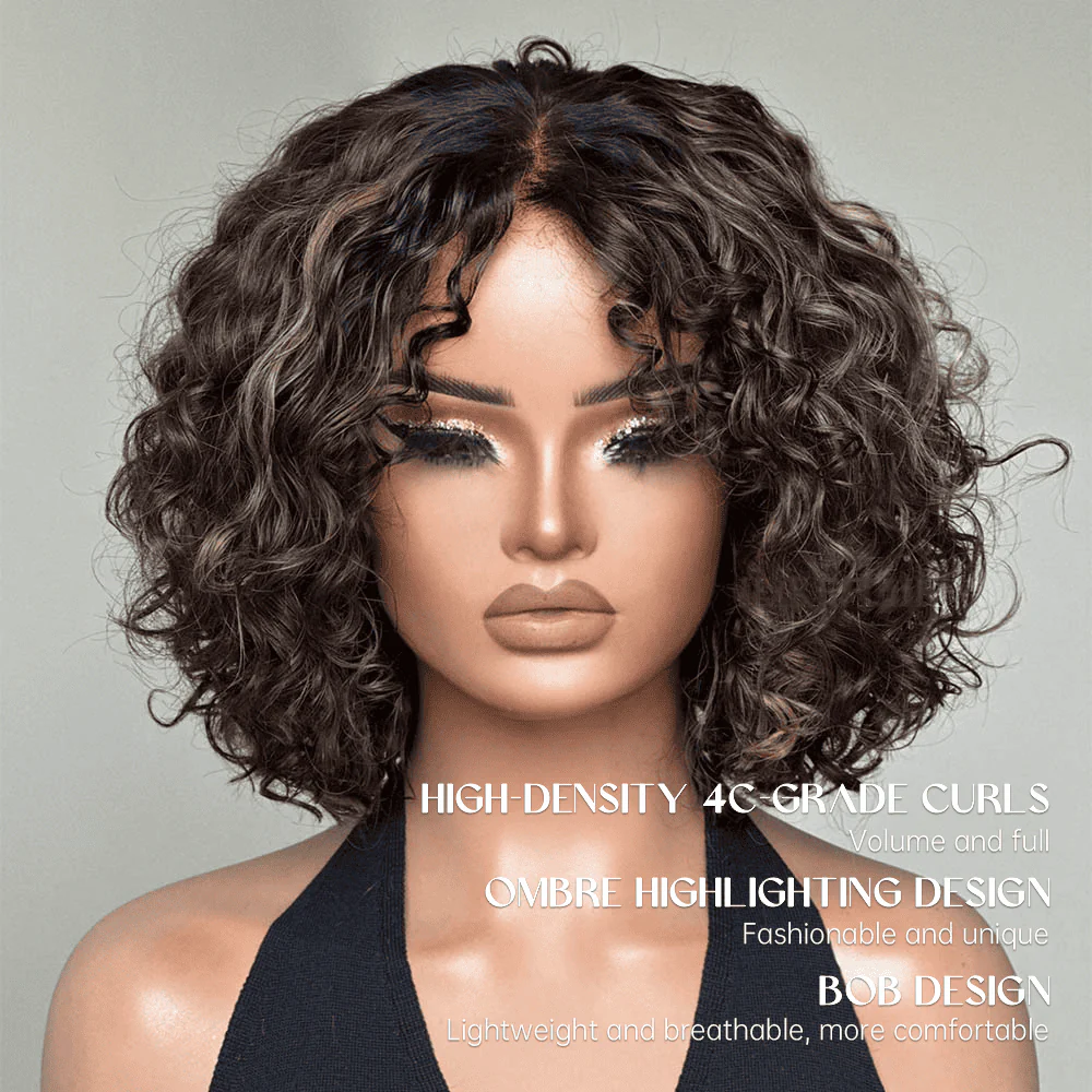 Short Blonde Highlights Glueless Pixie Curly Lace Closure Wig