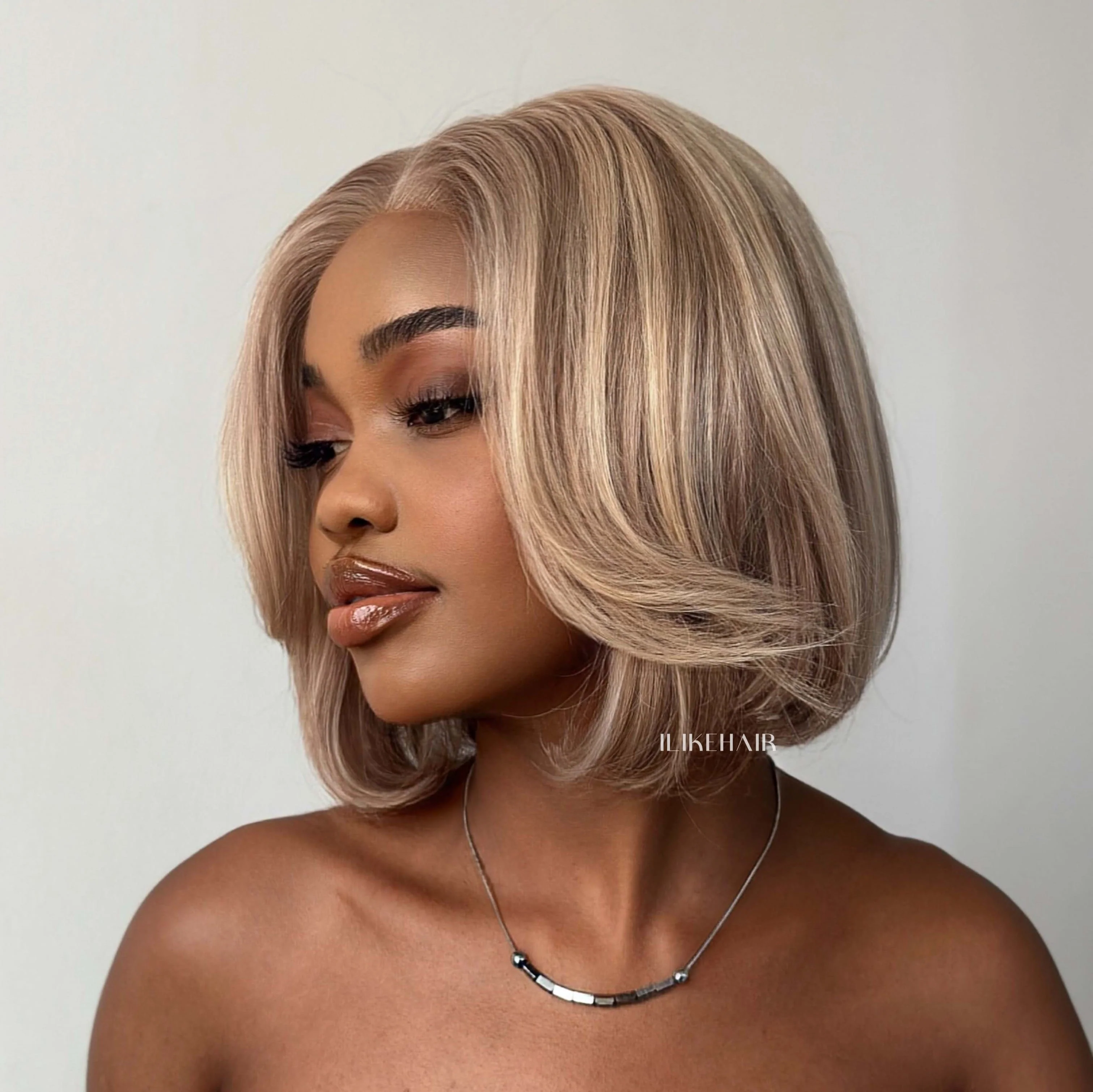 Ash Blonde Highlights Layered Bob Human Hair Lace Closure Wig