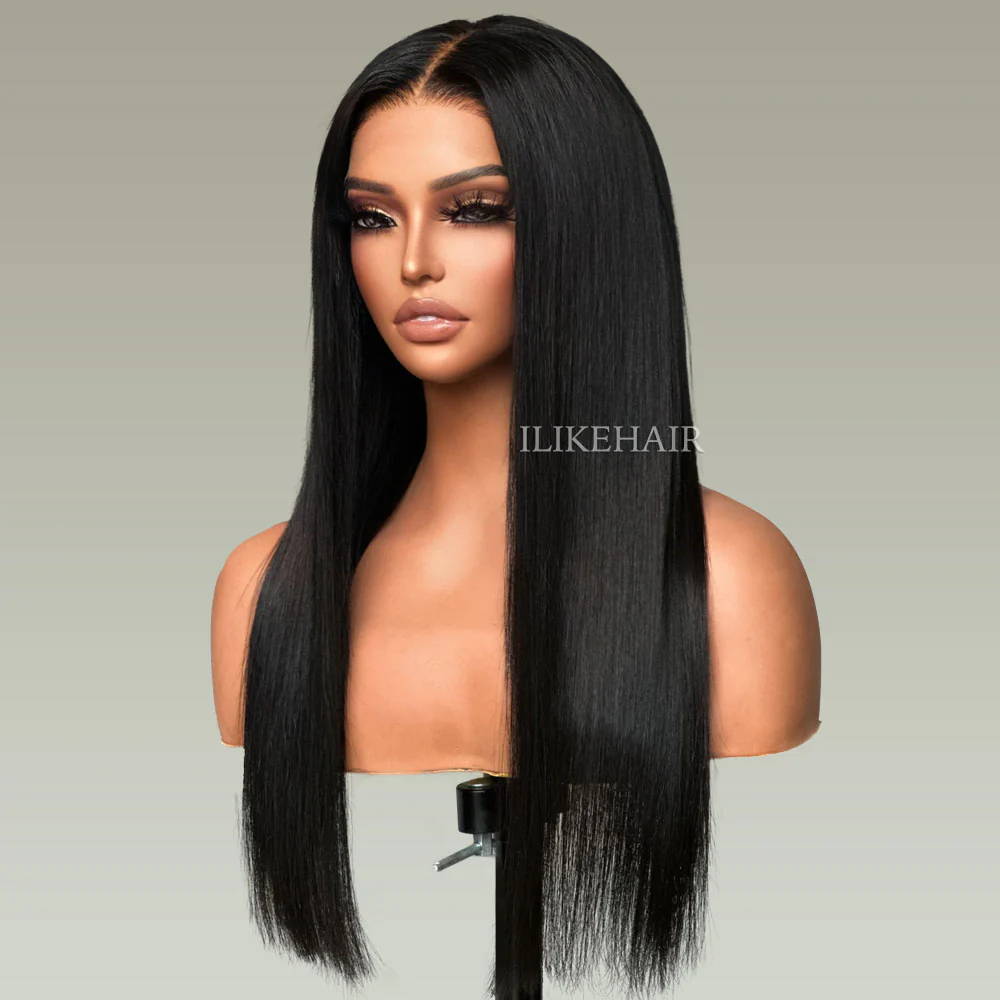 Long-lasting Replaceable Lace Natural Black Silk Straight Zipper Wig