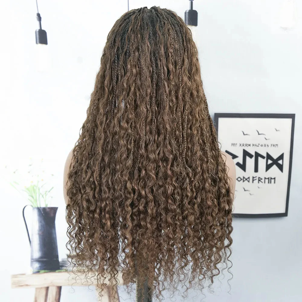 Ombre Brown Full Lace Knotless Boho Curls Braided Invisi Drawstring Wig