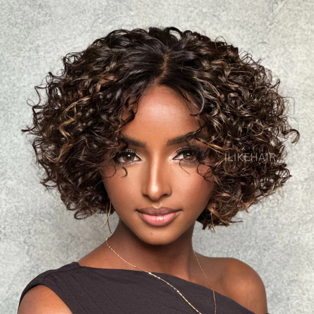 Put On & Go Short Blonde Highlights Curly Bob Wig