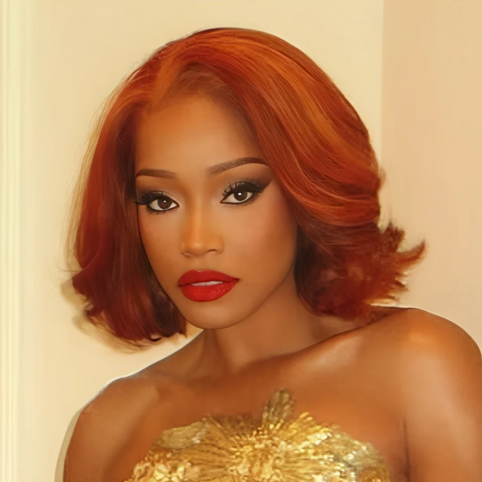 Reddish Brown Layered Cut Blowout Bob Wave 13x4 Lace Frontal Wig