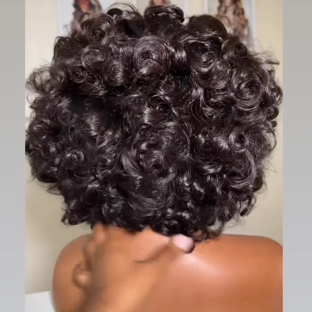 Natural Black Curly Bob 5��5 Lace Human Hair Wig