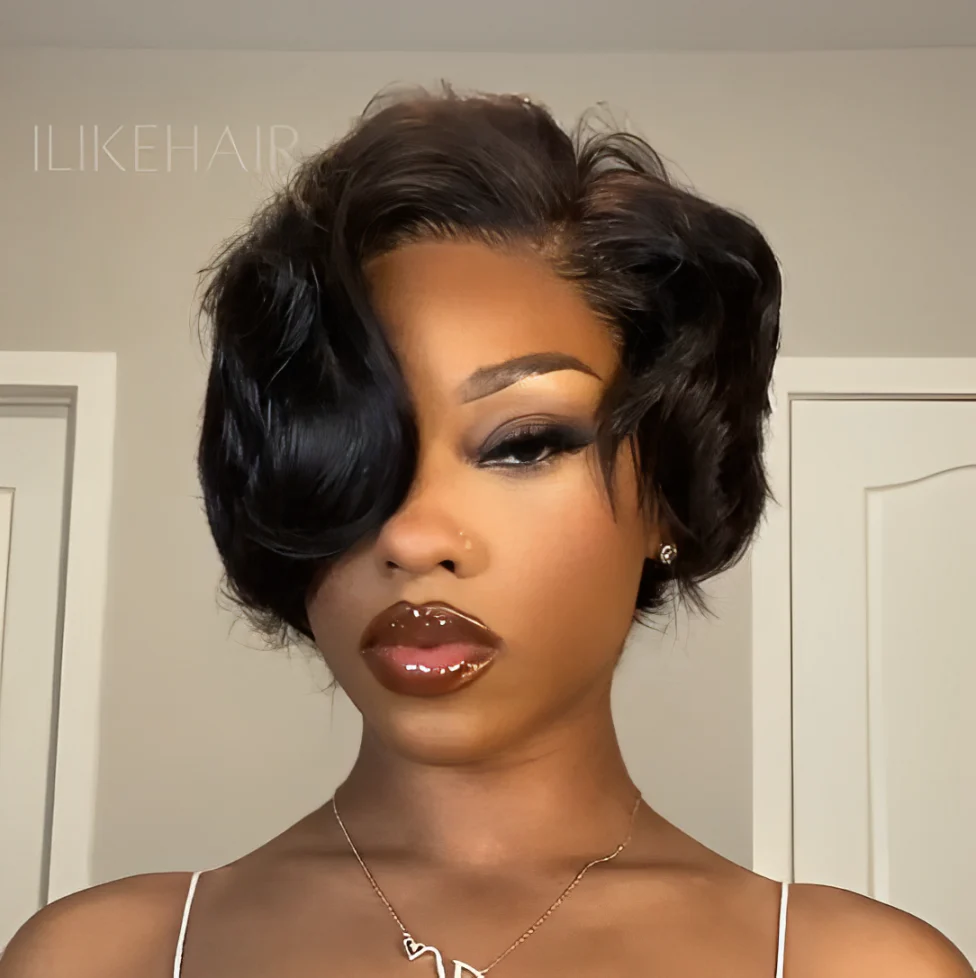Boss Lady Side Part Layered Pixie Cuts 13x4 Frontal Lace Wig