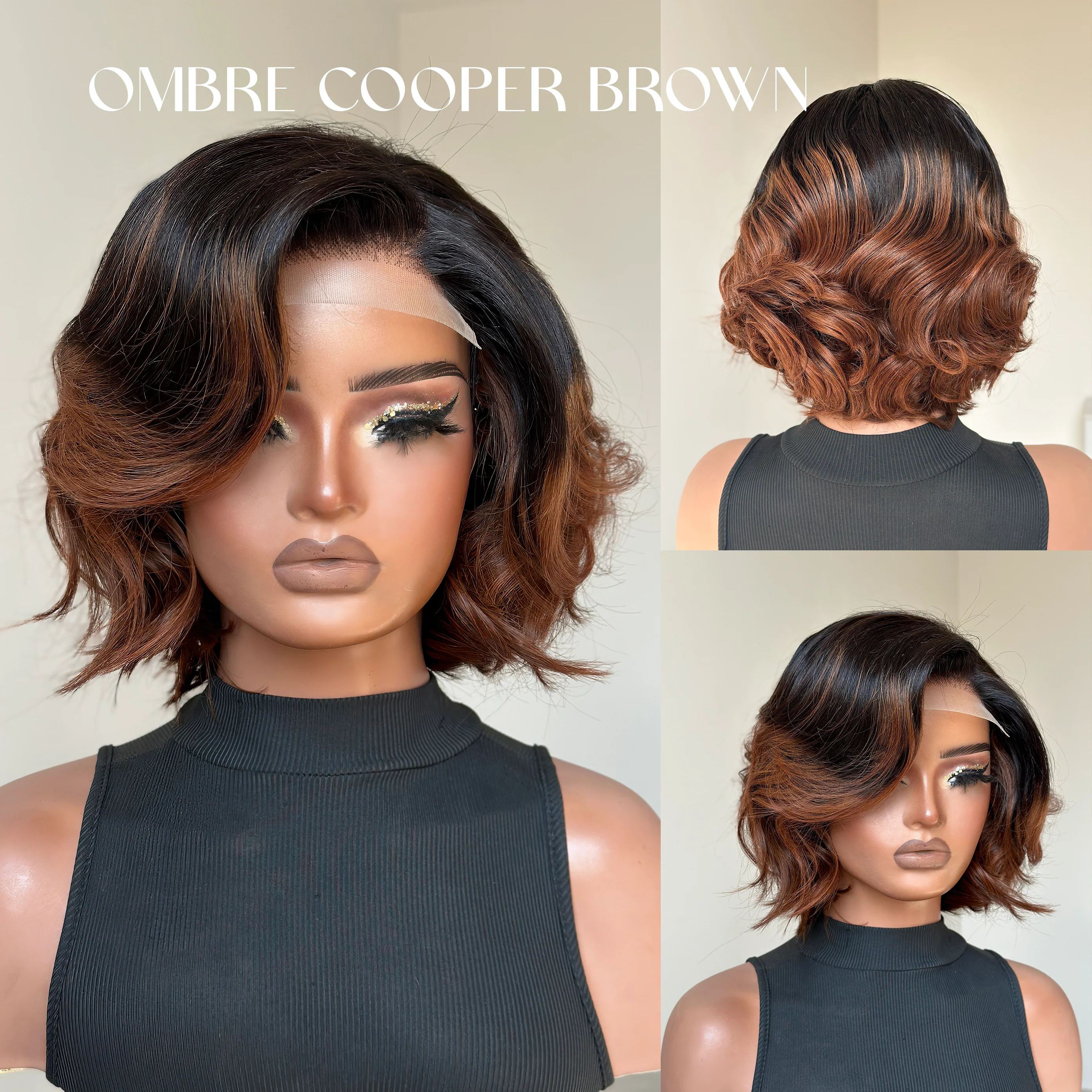 Natural Black Layered Fluffy Bob 5x5 Lace Closure Wig