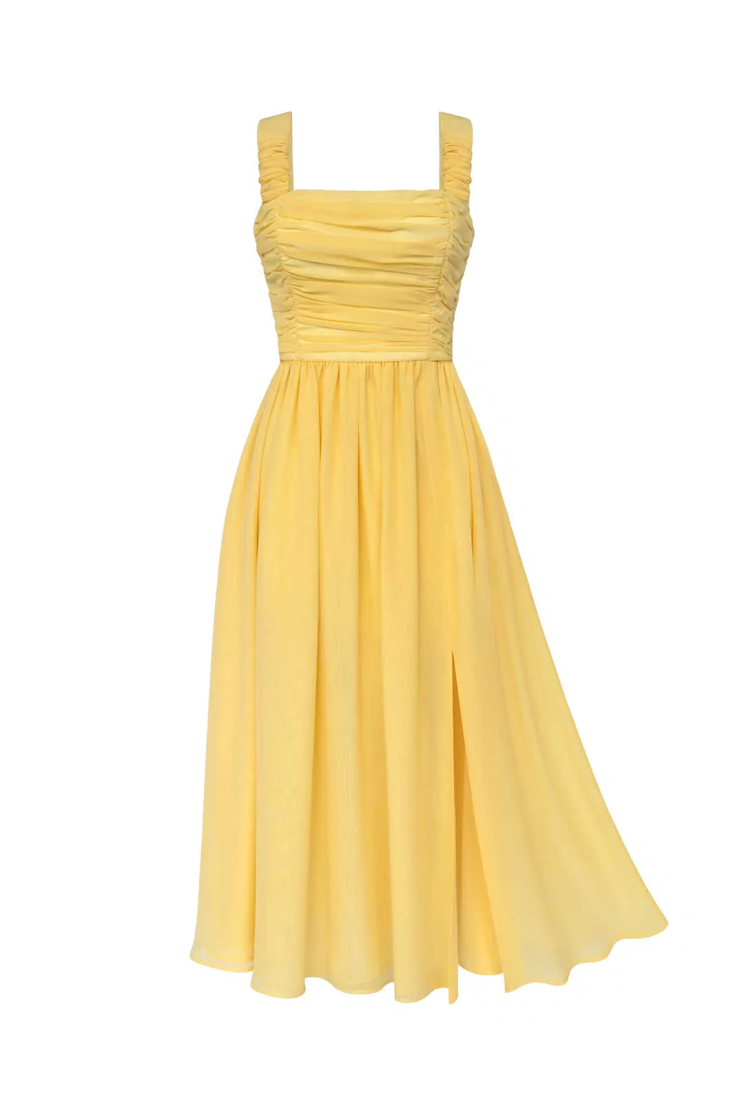 Draped Bodice Chiffon Midi Dress