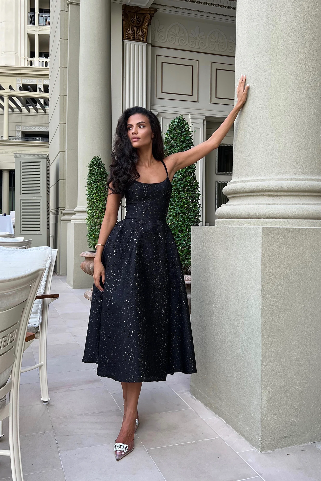 Jacquard Gold Flecks Bustier Dress