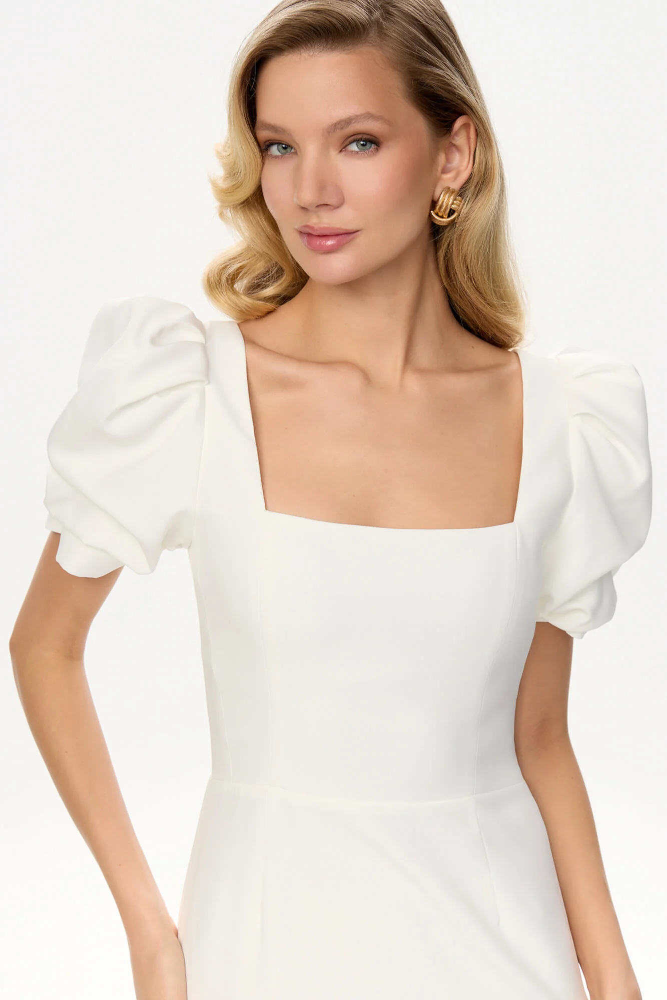 Godet Silhouette Square Neck Midi Dress