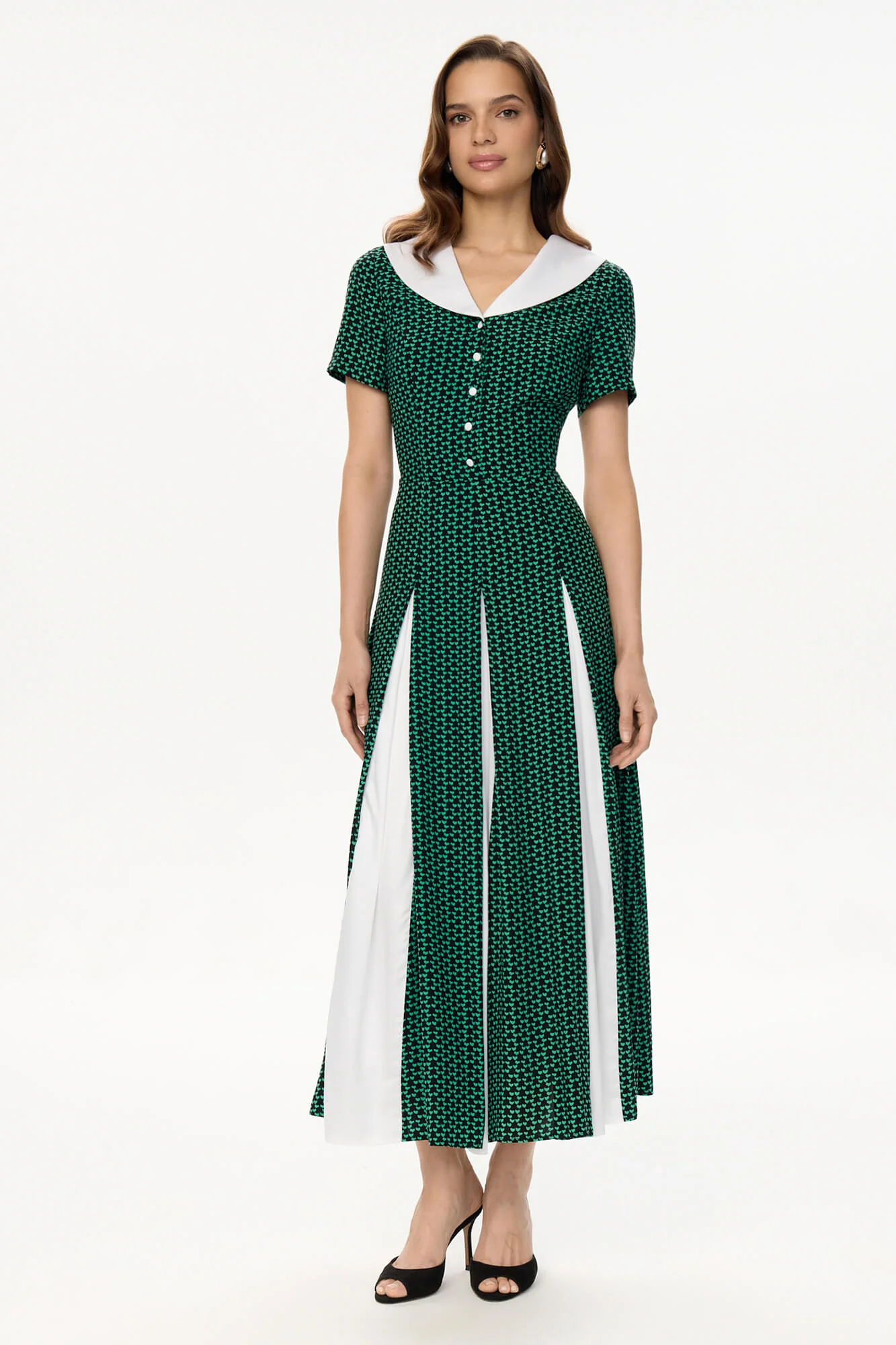 Contrast Collar and Inserts Midi Dress