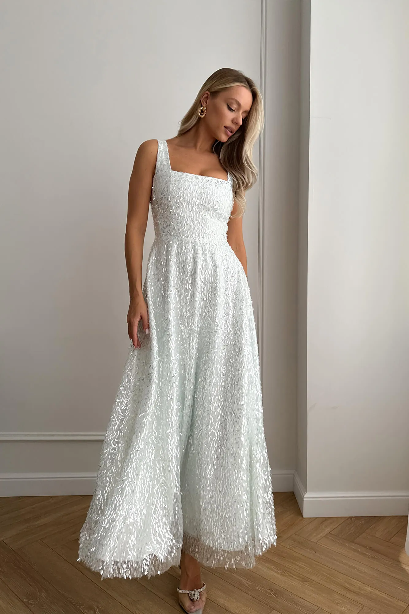 Sequin Square Neck Midi Dress