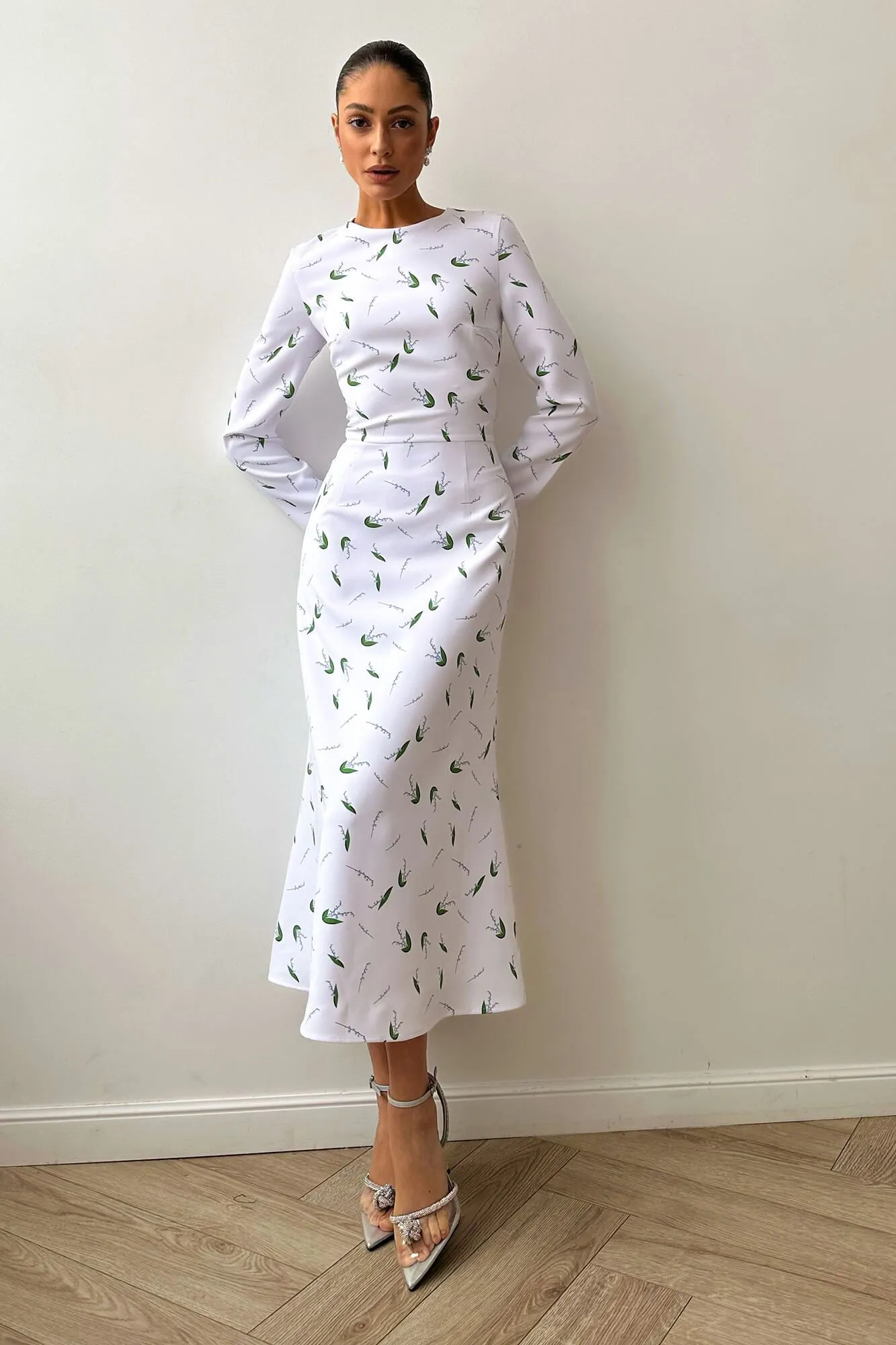 Godet Silhouette Long Sleeve Midi Dress