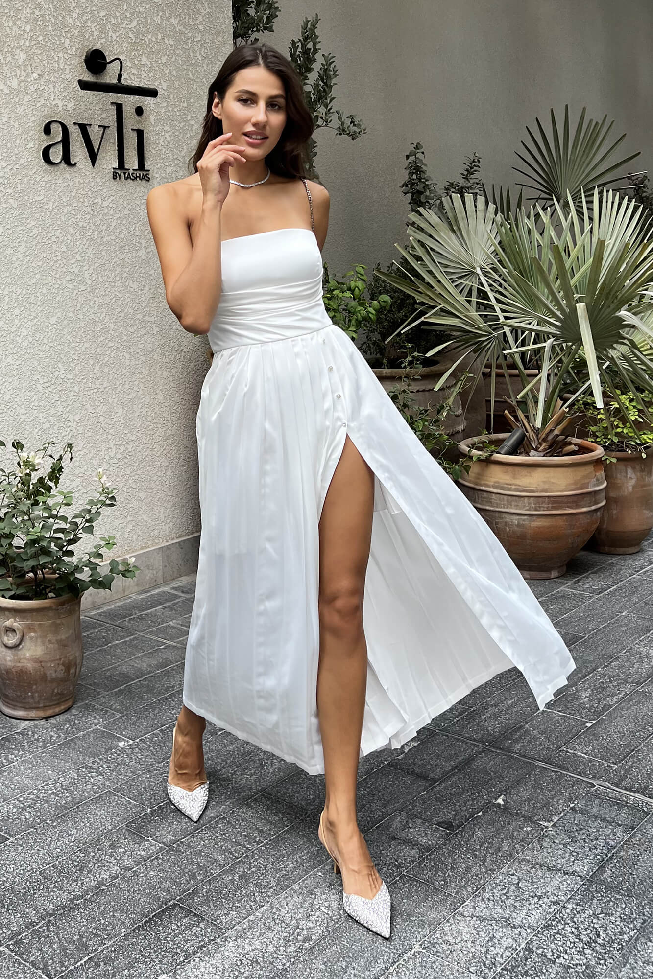 Corset Pleated Midi Dress