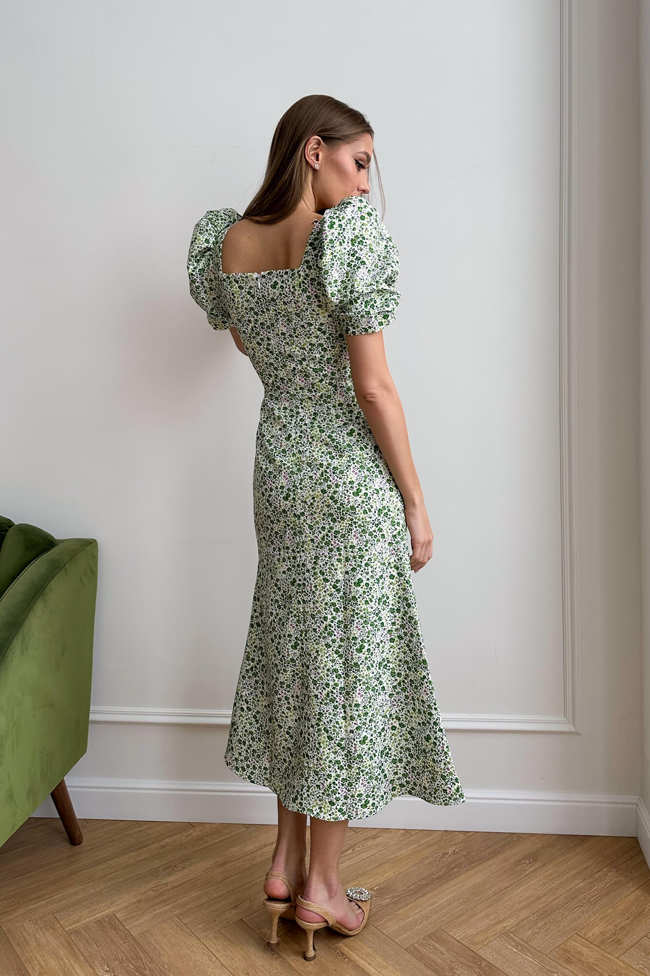 Godet Silhouette Square Neck Midi Dress