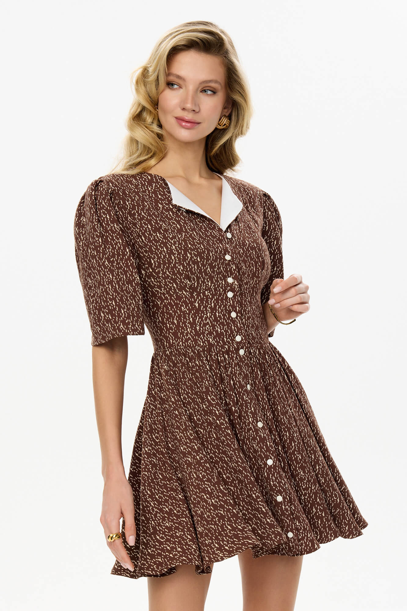 Short Sleeve Buttoned Mini Dress