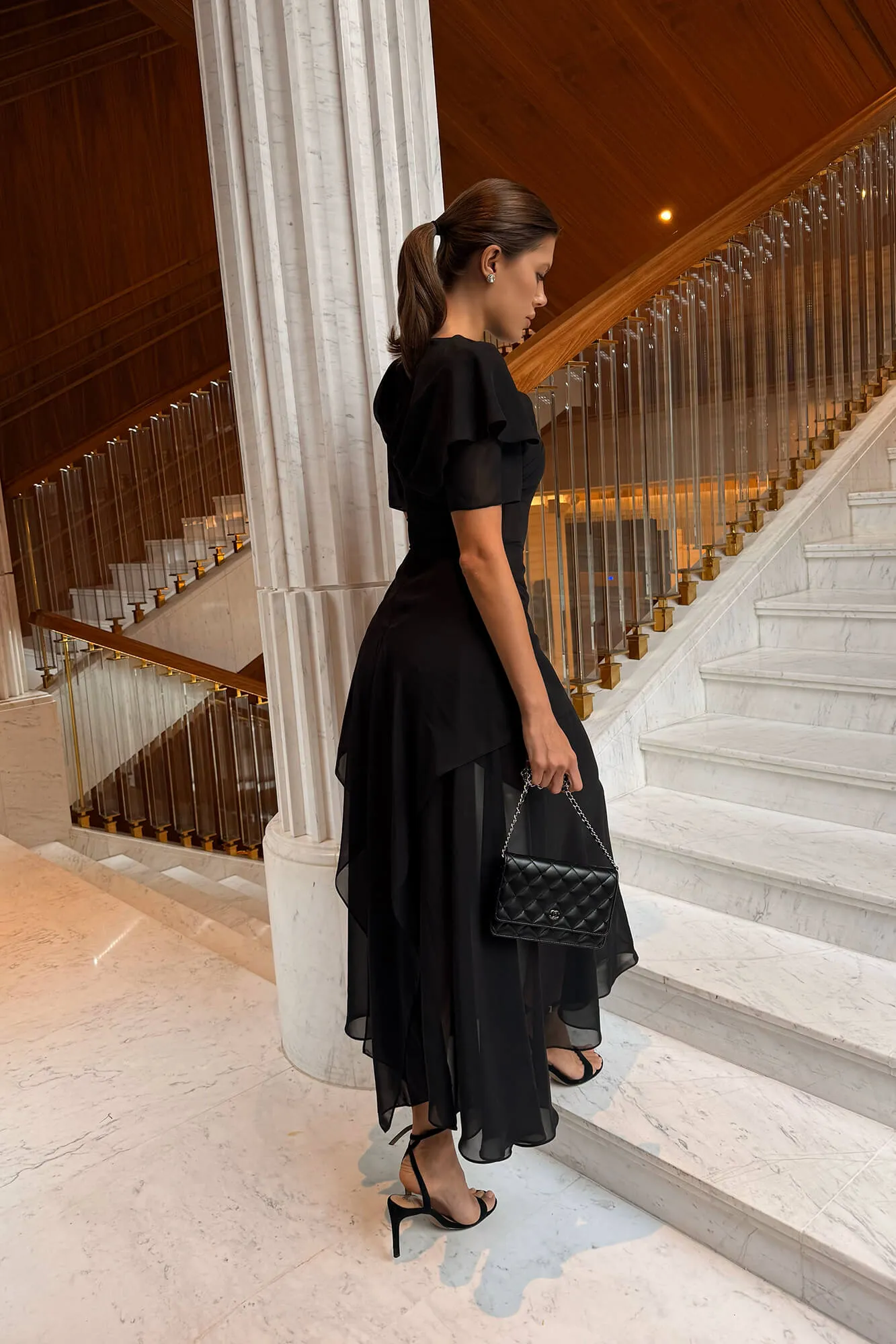 Chiffon Asymmetrical Midi Dress