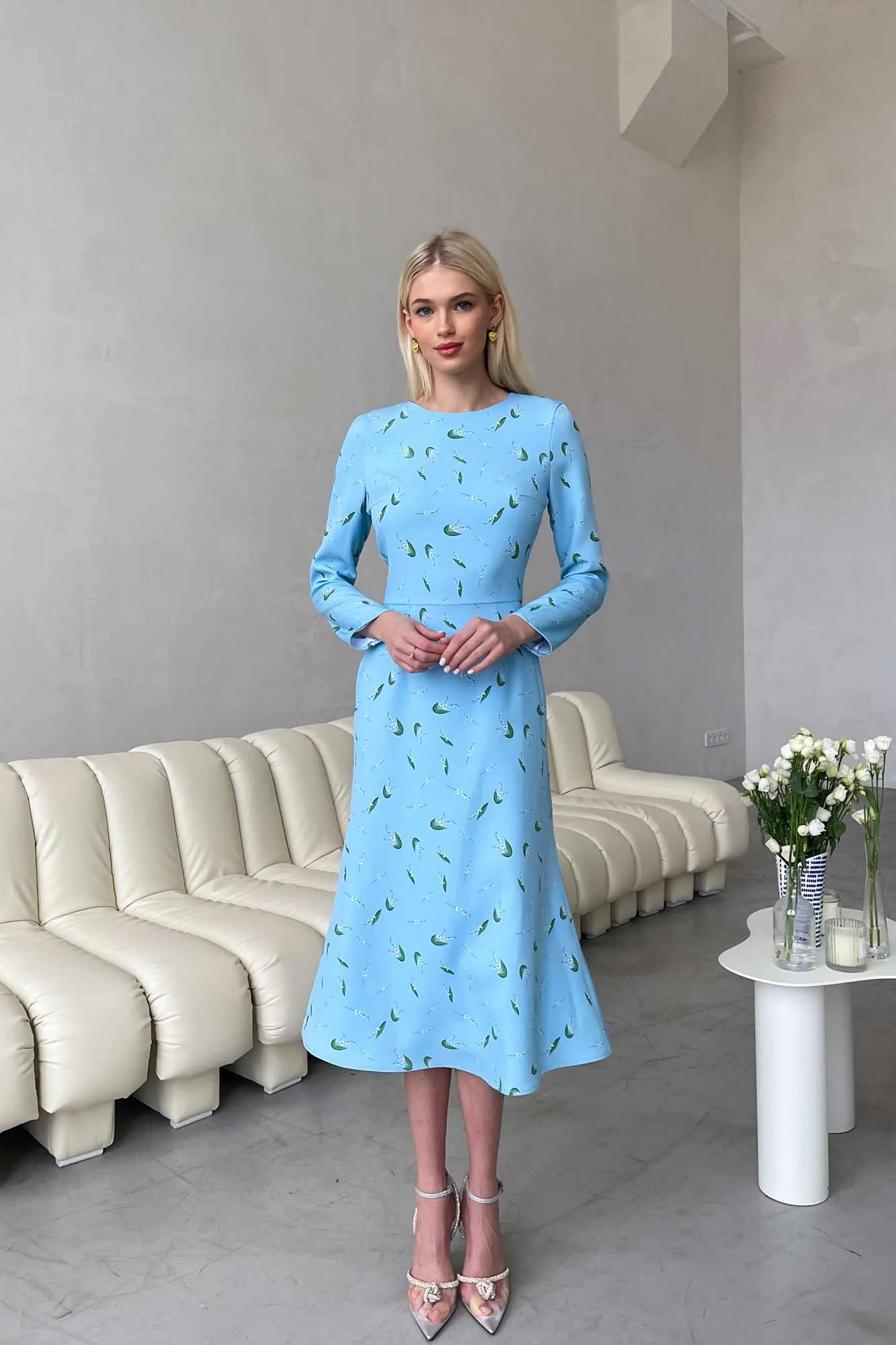 Godet Silhouette Long Sleeve Midi Dress