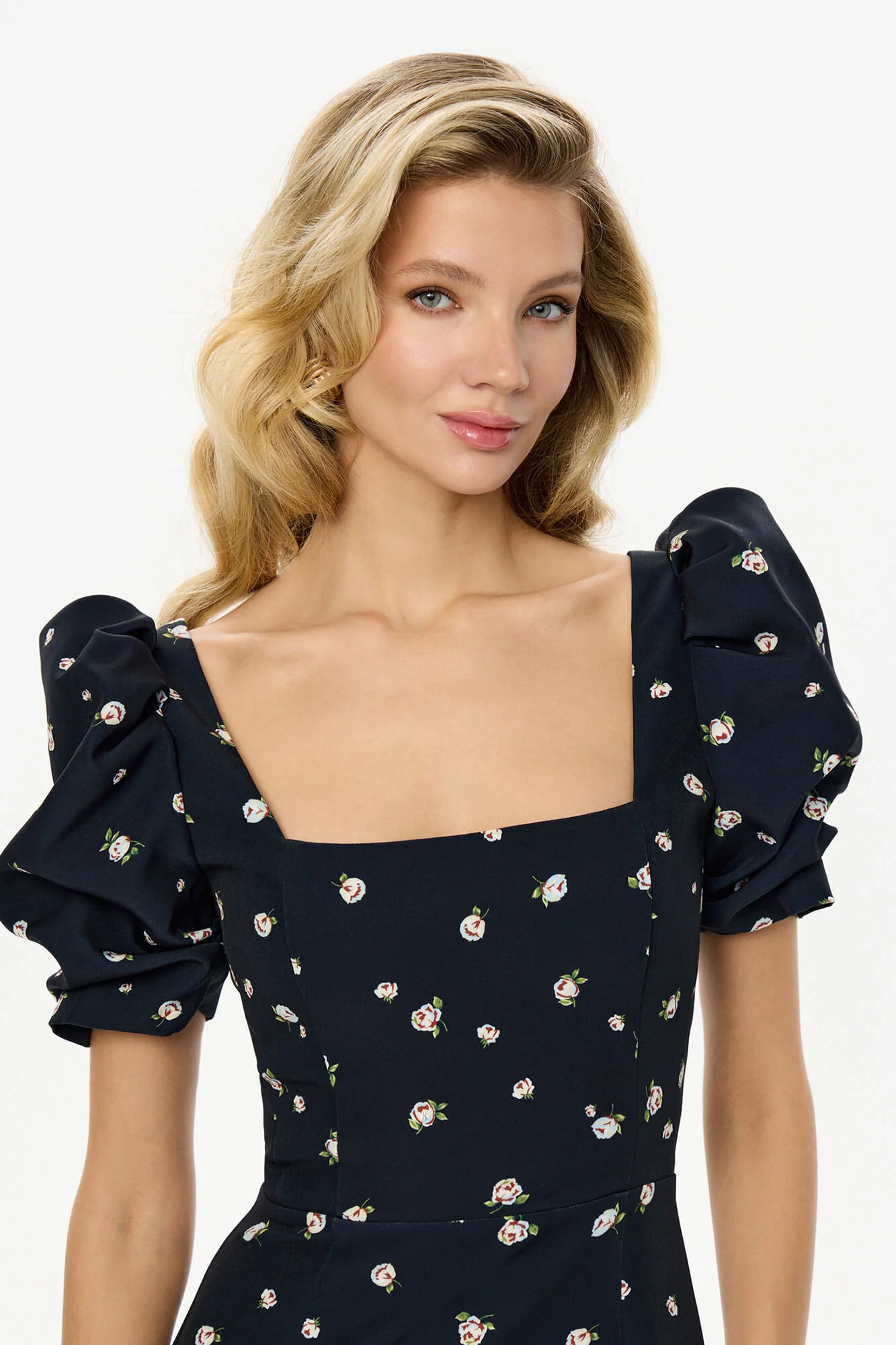 Godet Silhouette Square Neck Midi Dress