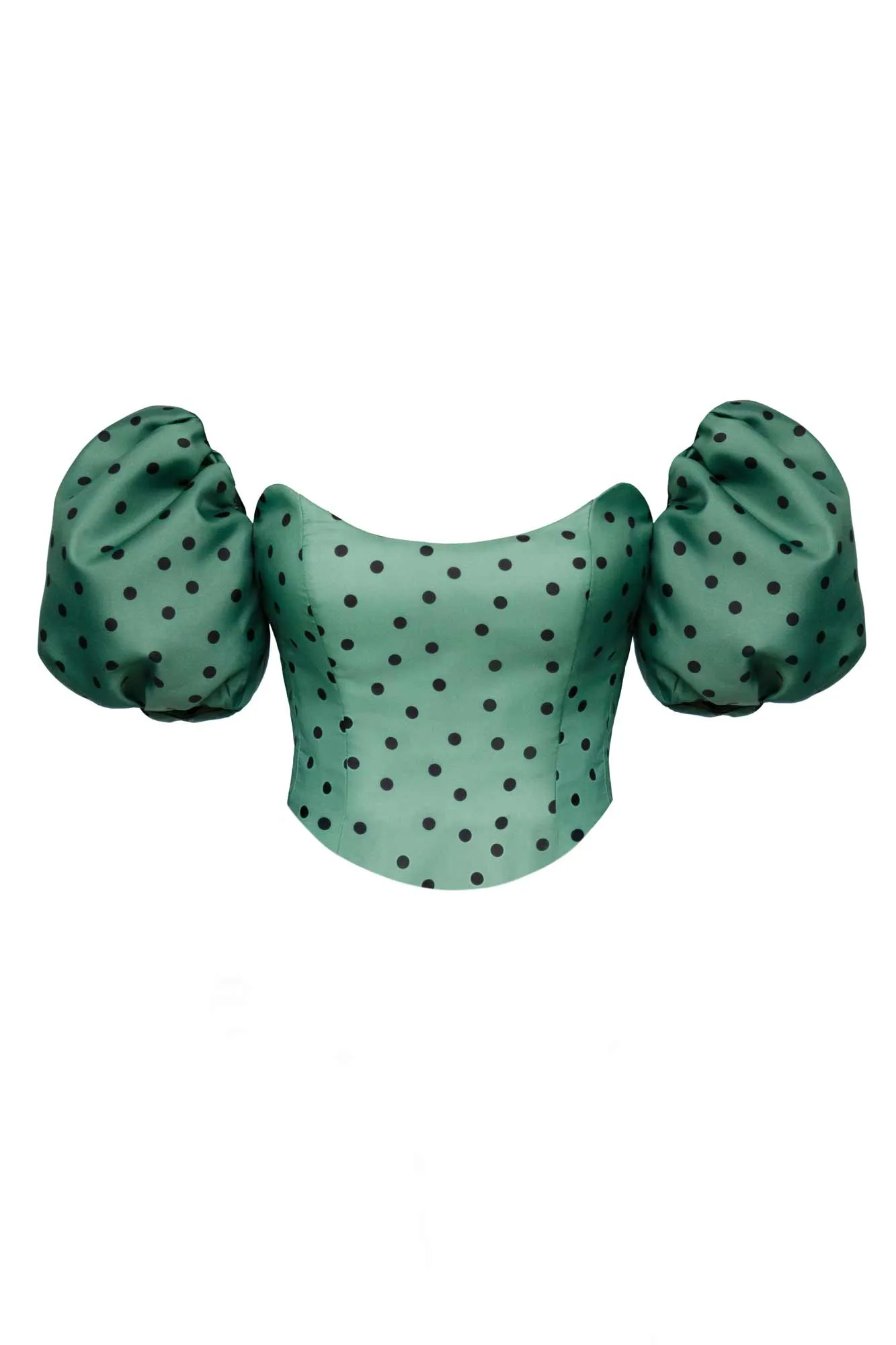 Polka-Dot Puffy Sleeve Bustier Crop Top