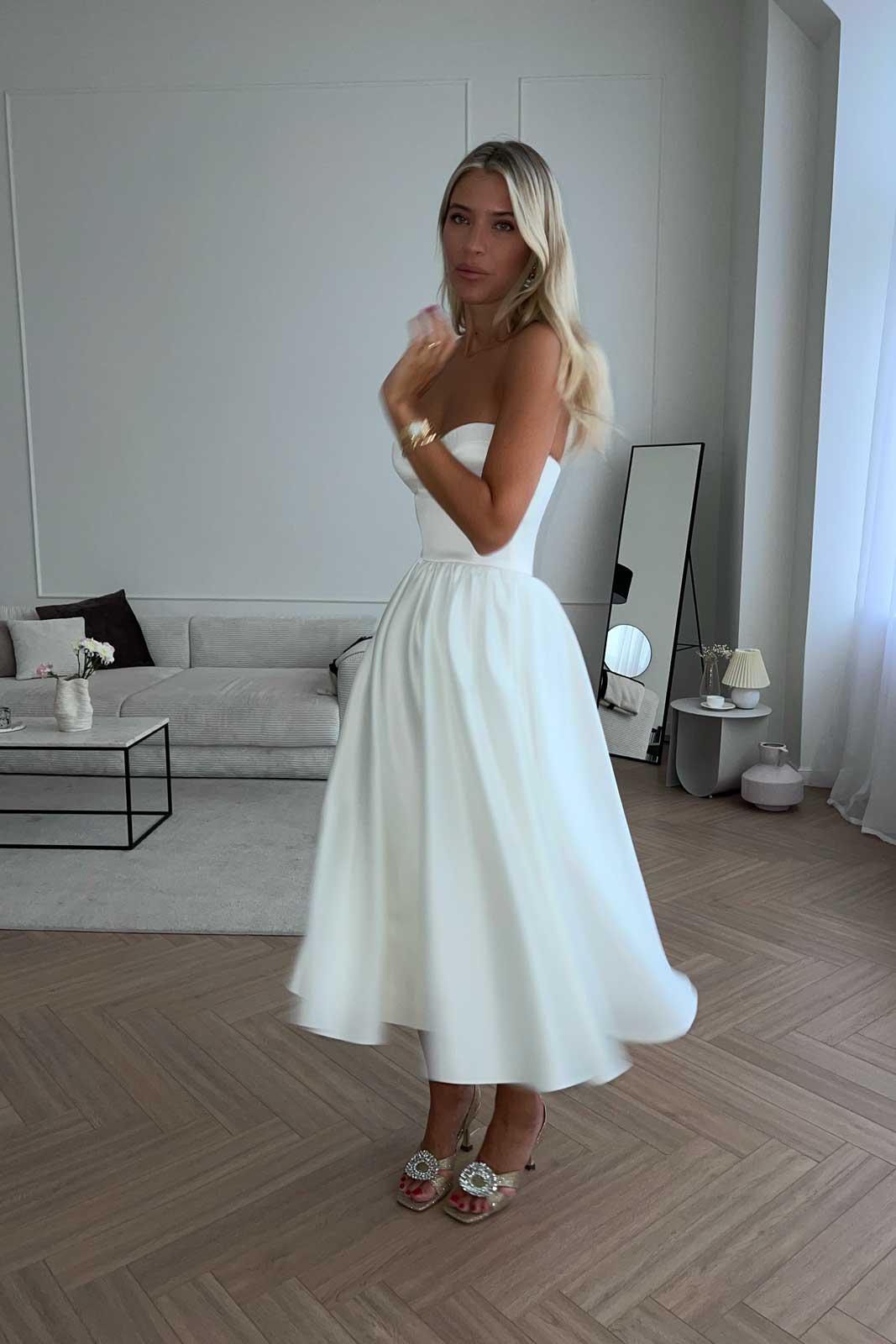 Bustier Pleated Bust Cups Midi Dress